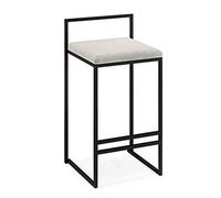 Black Metal Bar Stool with Footrest & Back, Full Backed Flannel Cushion Seat - Max. Load 440Lb