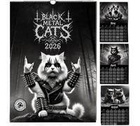 Black Metal Cats 2026 - Wall Calendar 2026, 12-Month Gothic Cat Art Monthly Planner, Spiral Bound Heavy Metals C at Illustration Calendar for Ca t Lovers (Black)