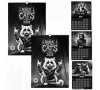Black Metal Cats 2026 - Wall Calendar 2026, 12-Month Gothic Cat Art Monthly Planner, Spiral Bound Heavy Metals C at Illustration Calendar for Ca t Lovers (Black-2pc)