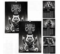 Black Metal Cats 2026 - Wall Calendar 2026, 12-Month Gothic Cat Art Monthly Planner, Spiral Bound Heavy Metals C at Illustration Calendar for Ca t Lovers (2PCS)