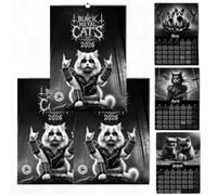 Black Metal Cats 2026 - Wall Calendar 2026, 12-Month Gothic Cat Art Monthly Planner, Spiral Bound Heavy Metals C at Illustration Calendar for Ca t Lovers (3PCS)