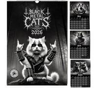 Black Metal Cats 2026 - Wall Calendar 2026, 12-Month Gothic Cat Art Monthly Planner, Spiral Bound Heavy Metals C at Illustration Calendar for Ca t Lovers (1PCS)
