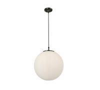 Black Metal Ceiling Mounted Fitting Pendant Light with Opal Glass Sphere Shade