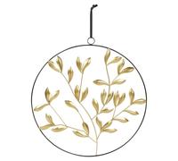 Black Metal Circle Wall Art Hanging Decoration with Gold Leaves Design Home Decor