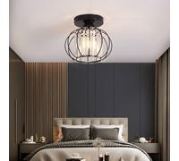 Black Metal Crystal Lantern Shape 1-Light Pendant Light