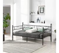 Black Metal Daybed Frame With Scroll Design, 3Ft Sofa Bed For Guest Room