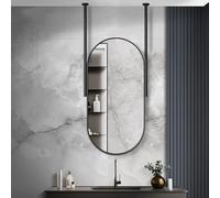 Black Metal Framed Ceiling-Mounted Oval Mirror for Vanity & Bathroom Decorative Glass 40x70 cm - Stylish Makeup & Home Decor Essential