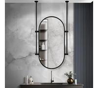 Black Metal Framed Oval Mirror for Makeup Table & Bathroom - Ceiling Mount Decorative Glass (40x60 cm) - Stylish Space-Saving Design for Home Decor