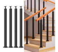 Black Metal Indoor Stair Railing Kits - 4 Pcs Adjustable 270° Angle Brackets & Square Spindles for Decks Steps Gardens Outdoor Stairs Remodeling