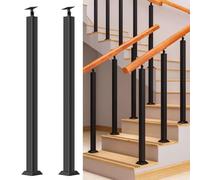 Black Metal Indoor Stair Railing Kits Adjustable 270° Bracket & Square Spindles for Decks Steps Garden Outdoor Stairs 2 Pcs Perfect for Remodeling & Safety