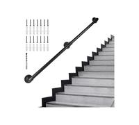 Black Metal Industrial Stair il - 1.25" Pipe Wall-Mounted Support for Indoor/Outdoor Stairs, Porches & Decks - 3.66M (12FT) Heavy-Duty Railing System
