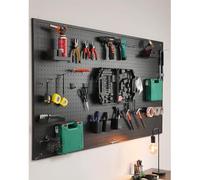 Black Metal Pegboard Panels - Versatile Wall Organizer for Garage & Workshop, Tool Storage System with 10 Durable Hooks, Modular Pegboard Kit (120x50cm)