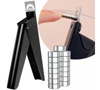 Black Metal Premium Nail Clippers with Magnet Sizers for Acrylic Nails, Professional Stainless Steel Fake False Nail Tip Clipper Cutter Trimmer, Manicure Tool for Salon Home Nail Art
