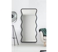 Black Metal Rectangular Wavy Framed Wall Mirror (170CM X 80CM). MirrorOutlet Black 1 Pack