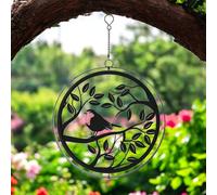 Black Metal Robin Hanging Silhouette Orbit Spinner - 39cm x 23cm | Elegant Outdoor Garden Décor | Wind Spinner for Patios, Gardens & Backyards