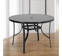 Black Metal Round Outdoor Dining Table with Parasol Hole