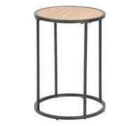 Black Metal Round Side Table With Oak Ash Top Compact Accent Furniture