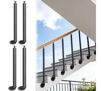 Black Metal Side Mount Railing System - 4 Pack Round Pipe Stair Balusters Post for Indoor/Outdoor Stairway Deck Porch & Balcony (Height: 85cm/33.5in)