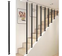 Black Metal Square Tube Stair Railing 135cm Iron Balustrade for Indoor/Outdoor Stairs Safety Support Post Durable Handrail for Secure Climbing and Descending