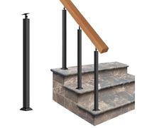 Black Metal Stair Baluster Post Set,Square Stair Baluster Posts,270° Adjustable Metal Railing Spindles with Flat Bracket Base,Banister Column for Deck,Steps,Outdoor(Size:100cm/39.4in)