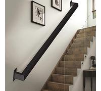 Black Metal Stair Handrail 12ft Wall Mounted Square Railing Industrial Style Non Slip Banister Grab Rail Kit for Home Decor Durable Staircase Safety Solution