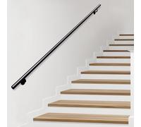 Black Metal Stair Handrail - Galvanized Iron Round Pipe Railing 1ft-20ft, Wall Mount Support Rod for Indoor/Outdoor Steps, 18 FT Baluster for Safety and Stability (12 FT)