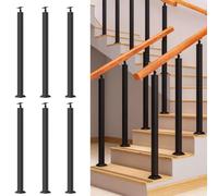 Black Metal Stair Railing Kit 6 Pcs Adjustable 270° Brackets & Square Spindles for Indoor/Outdoor Decks Steps Garden Durable Remodeling Solution