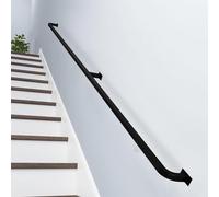 Black Metal Stair Wall Mounted Safety ils with Wrought Iron Bracket - 7ft (210cm) -Stylish Support for Stairs Home and Office
