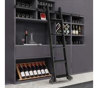 Black Metal Steel Round Tube Track/Rail 100cm-732cm with Floor Roller Wheels Sliding Ladder Wine Cellars Full Set Hardware Rolling Tracks(Telescopic,16ft/488cm Track kit)