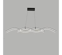 Black Metal Strip Pendant Lamp, Wave Shaped Hanging Light, 64W LED Chandelier, 47.2" Linear Long Suspension Lamps, Minimalist Ceiling Drop Lights for Dining Room