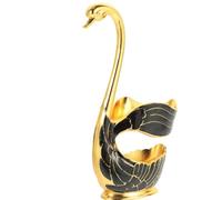 Black Metal Swan Base Spoon Holder for Coffee and Dessert | Polished Smooth Finish, Elegant European Style, Portable Display Piece, Fits Stirring and Cocktail Spoons