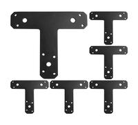 Black Metal T Brackets - 6PCS Iron Flat Household Iron Joining Bracket Brace | Multifunctional Repair Plates for Cracks, Post-and-Beam Connectors