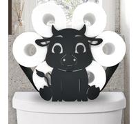 Black Metal Toilet Tissue Holder - Funny Cartoon Cow Animal Paper Holder, Decorative FreeStanding Organizer for Bathrooms - Holds Extra 8 Rolls