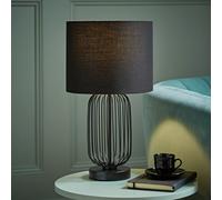 Valuelights Gabbia Black Wire Cage Metal Bedside Dimmer Touch Table Lamp With Fabric Drum Lampshade