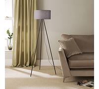 Black Metal Tripod Floor Lamp with Grey Shade