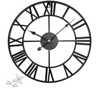 Black Metal Wall Clock for Garden, Large Wall Clocks for Living Room, Silent Non-Ticking Roman Numerals Wall Clock for Indoor & Outdoor, Vintage Look Clock for Bedroom, and Kitchen - Large 60 cm