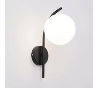 Black Metal Wall Lamp with White Glass Ball Lampshade, Modern Bedside Wall Light, Creative Earth Wall Sconces, E27 Lighting Fixture, Indoor Simple Wall Sconce Lights