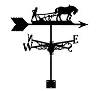 Black Metal Weather Vane Roof Wind Vane Plow the Ground Silhouette Wind Direction Indicator for Garage, Cupola, Barn, Farm, Garden Decor