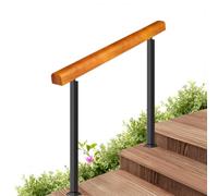 Black Metal Wrought Iron & Solid Wood Outdoor Stair Handrail Kit