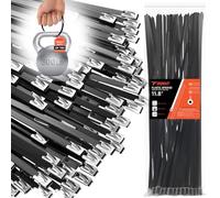 Black Metal Zip Ties Heavy Duty 11.8 inch for Outdoor Use, Stainless Steel Epoxy Coated Cable Chain Link Fence Zip Ties, Durable Metal Wire Ties Strap UV Resistant (200)