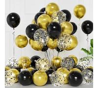 Black Metallic Chrome Gold Balloons - 50pcs, 12Inch with Gold Confetti for Men, Boys Birthday, Wedding, Party, Anniversary, Carnival, Christening, Engagement, Graduation Decorations