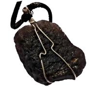 Black Meteorite Pendant Necklace, Natural Stone, Silver 925 Wire Wrap, Leather Cord