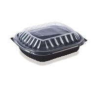 Black Microwavable Container with Lid, 750cc, Ideal for Hot and Cold Food, Microwave Safe, Washable and Reusable, Suitable for Homes, Restaurants, and Catering Services (20, 1-Compartment)