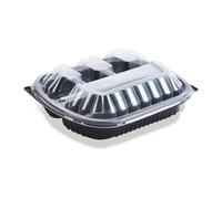 Black Microwavable Container with Lid, 750cc, Ideal for Hot and Cold Food, Microwave Safe, Washable and Reusable, Suitable for Homes, Restaurants, and Catering Services (10, 4-Compartment)