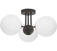 Black Mid Century Chandelier Brass 3 Lights Semi Flush Mount Ceiling Pendant Light Fixture White Globe Glass Shade Compatible with Kitchen Islan