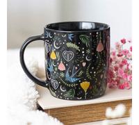 Black Midnight Bloom Floral Mug - 350Ml, Microwave & Dishwasher Safe