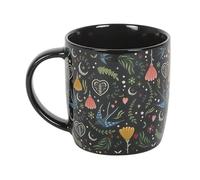 Black Midnight Bloom Mug | 350ml Ceramic Floral Drinkware | Folk-Inspired Boho Design | Microwave & Dishwasher Safe | Stylish for Tea or Coffee