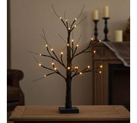 Black Mini Halloween Twig Tree 60cm Pre-Lit Decoration with 24 Orange LED Lights, Battery Operated Tabletop Ornament for Indoor Display, Party Centrepiece or Trick-or-Treat Window Decor
