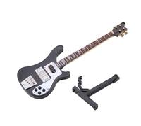 Black Miniature Bass Guitar Replica with Stand and Wooden Case, Detailed Instrument Model Ornament for Desk or Music Room Decor, Gift for Musicians and Kids