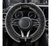 Black Mink Fur Steering Wheel Cover for Mercedes-Benz EQS 580 4Matic | Black Plush Finish, Soft Touch, Winter Warmth, Steering Wheel Protection, Round Design, 38cm Diameter